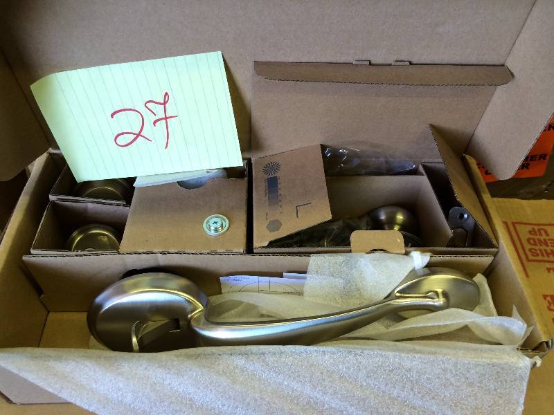 Satin Nickel Plymouth Double Cylinder Handleset with Plymouth Interior Knob from the F-Series