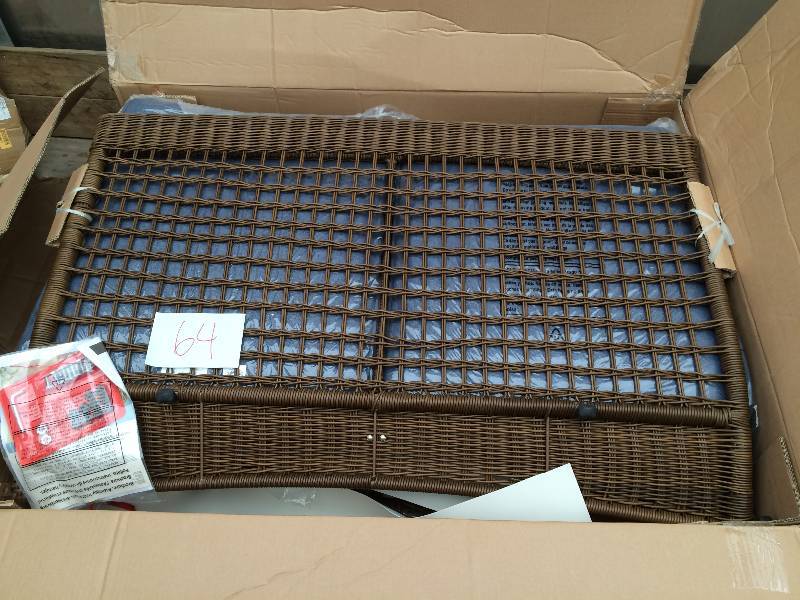 Spring Haven Brown Wicker Loveseat with Sky Cushions from Hampton Bay New