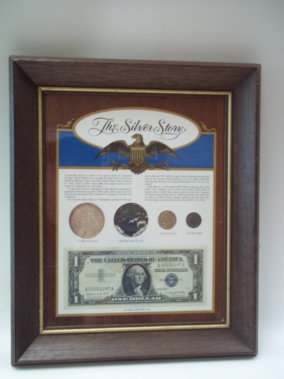 8 x 10 Framed The Silver Story with coin and silver Certificate