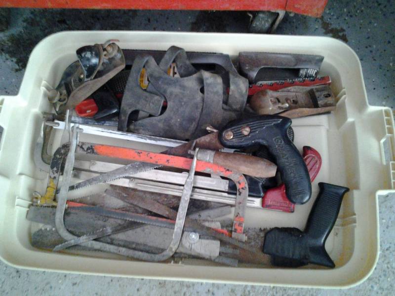 Tray Of Tools, Saws, Planes, Files, Ice Cleats