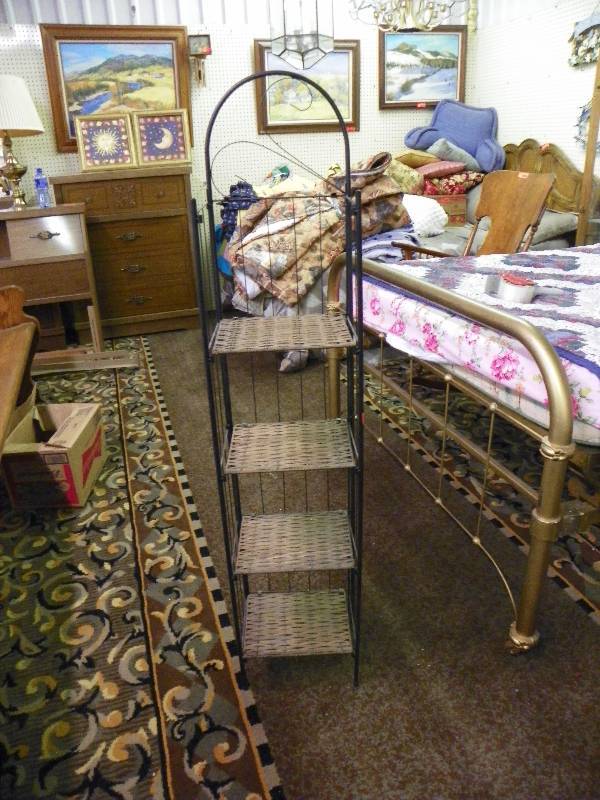 Narrow shelves, woven with metal frame, 52H, 11W, 9D