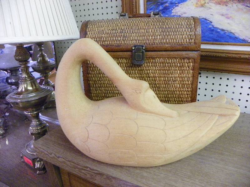 Wooden carved swan, made in Phillipines, rattan wine case