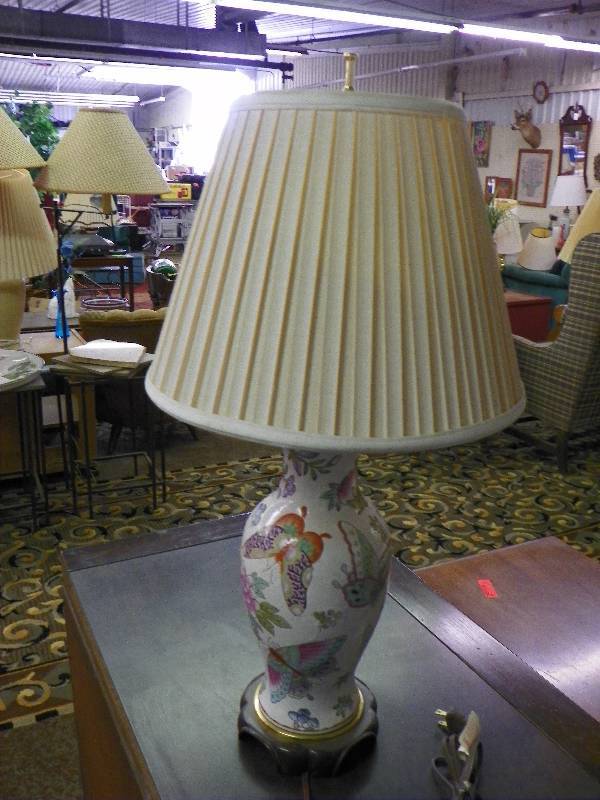 Lamp with butterflies and flowers, white background, lovely pastel colors
