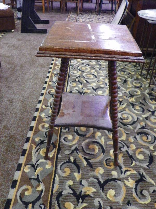 Tall 2 shelf end table, home display table, 17 x 17, 28 high