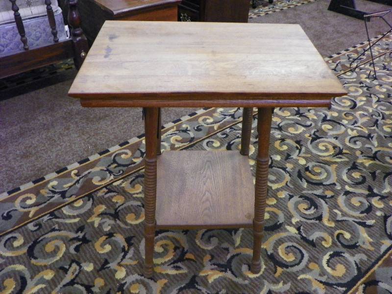 Primitive wood end table, metal bracing, 24 x 17. 28 tall