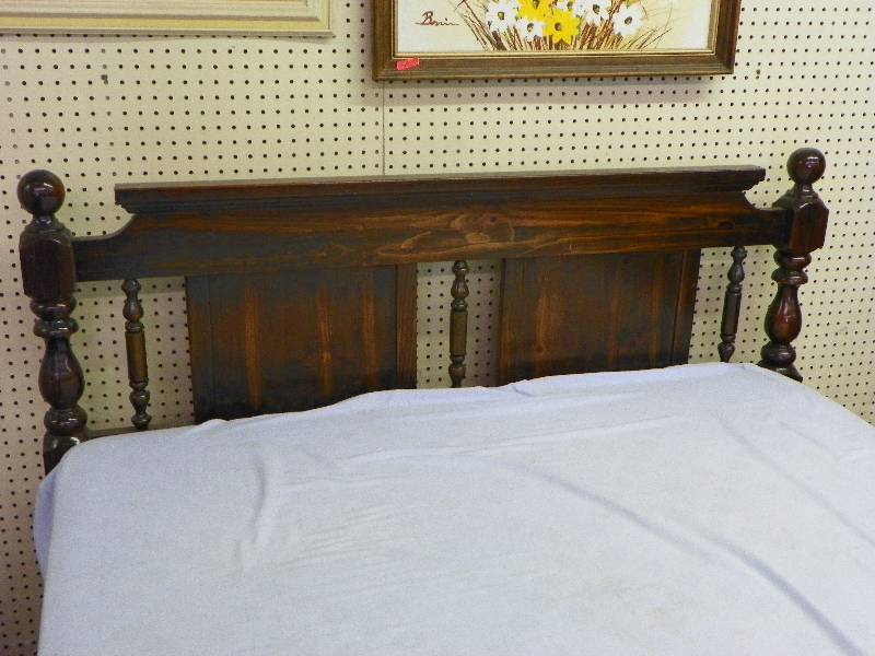 Four piece bedroom suite, bed (including headboard, footboard, frame, mattress), desk, desk top with shelves, chest of drawers