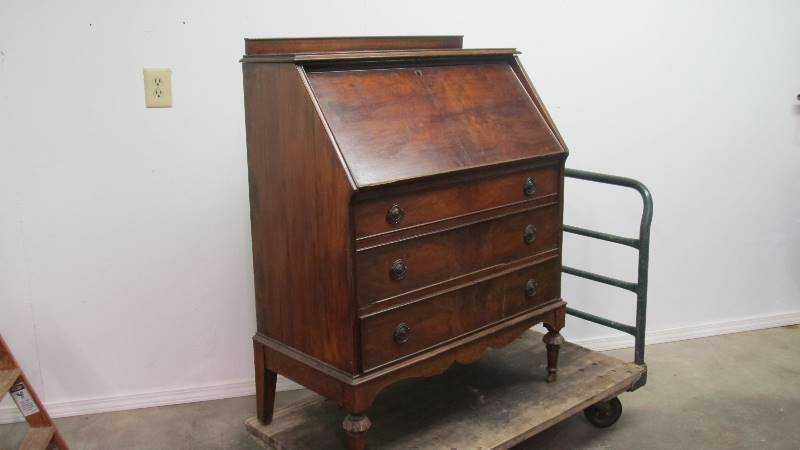 lot 2 image: Antique Drop Front Dovetailed Walnut Bureau Writing Desk