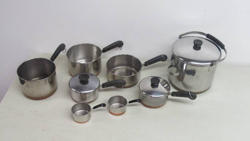 lot 64 image: Lot of Vintage Copper-Clad Revere Ware