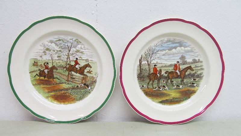 lot 68 image: Pair of Antique Copeland Spode Hunting Scene Porcelain Plates