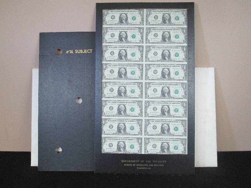 lot 13 image: Uncut Sheet One Dollar Bills