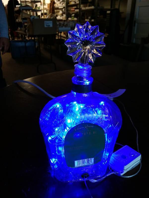 lot 31 image: Crown Royal Apple wWaterford Crystal Stopper Lighted Bottle