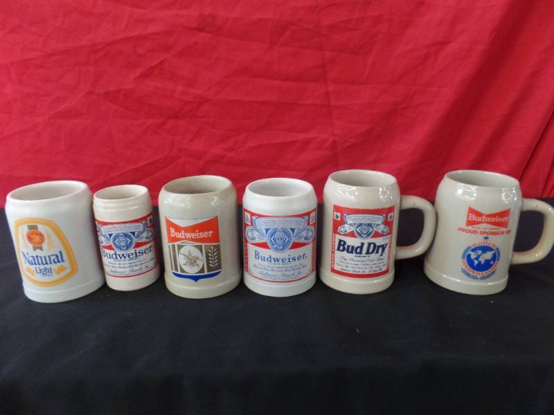 lot 200 image: Budweiser, Bud Dry, Natural Light Steins