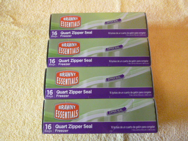 4 Boxes of Brawny Essentials Quart Zipper Seal Freezer Bags
