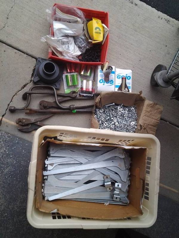 lot 39 image: Basket Full Of Hardware & Shelf Brackets