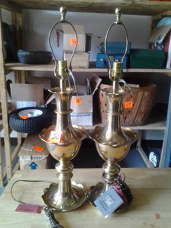 lot 50 image: Pair Of Solid Brass Lamps By Sunset Richards-31 Inches Tall
