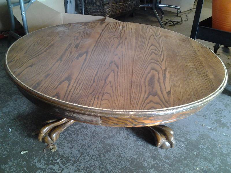lot 81 image: Round Oak Table 42 Inch Diameter, Claw Foot Base 14 Inches Tall