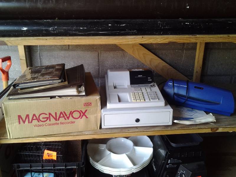 lot 97 image: Casio Cash Register With Keys, Laminator, VCR, Photo Albums