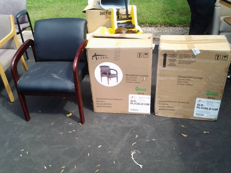 lot 102 image: 3-ReceptionLounge Chairs (Leather With Wood Trim)