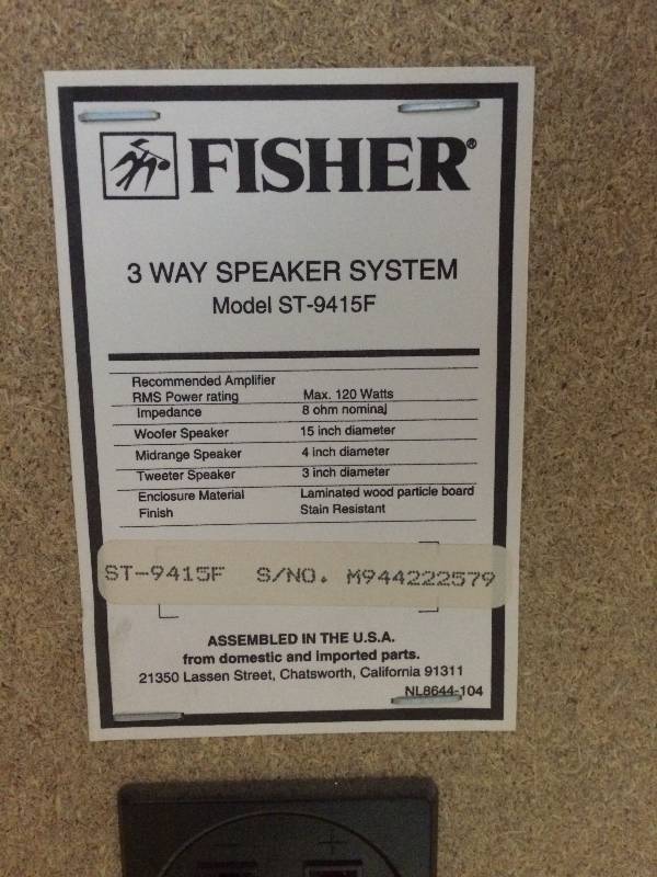 fisher speakers 15 inch woofer