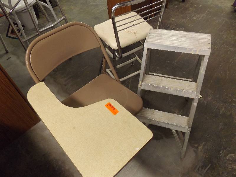 lot 65 image: Chair Desk, Step Stool, Step Laddeer