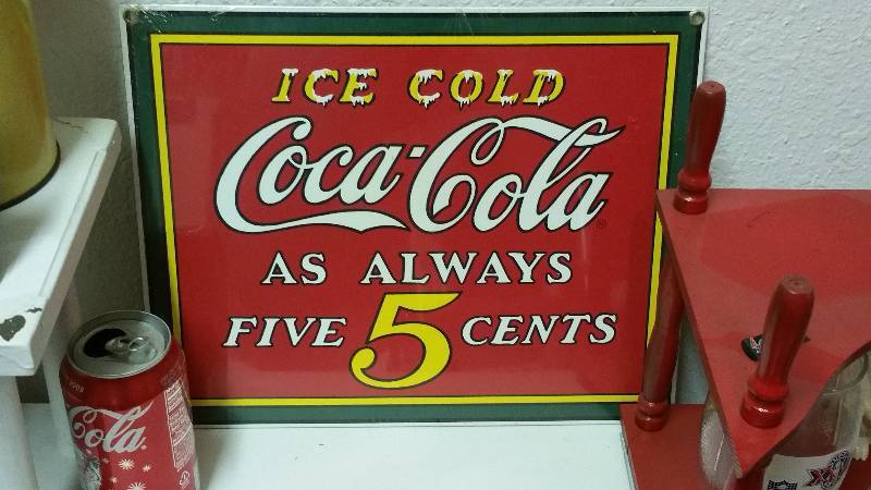 lot 44 image: 5 Cent Coca-Cola Steel Porcelain Advertising Sign