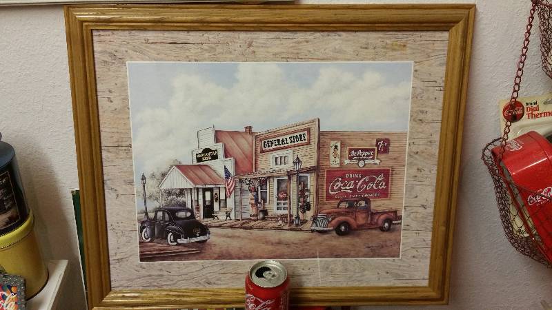 lot 45 image: Framed Coca-Cola Art 1940s 1950s Scene