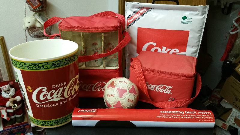 lot 57 image: Coca-Cola Waste Basket, Coolers, Glasses, Misc.