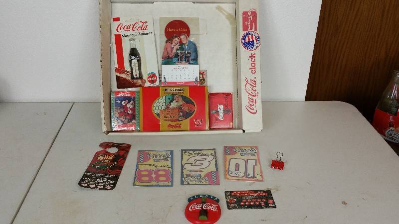 lot 65 image: Coca-Cola Thermometer Magnet, Calendar, Nascar Window Decals