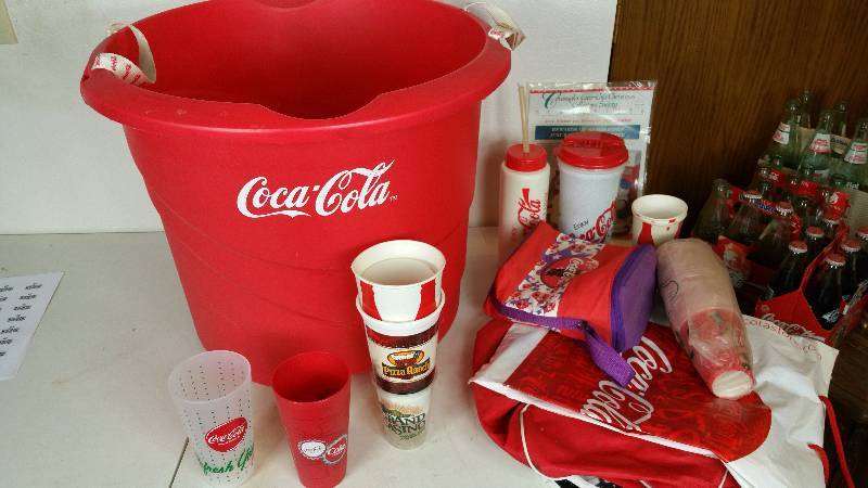 lot 81 image: Large Coca-Cola Bucket, Paper Cups, Plastic Cups, Etc.