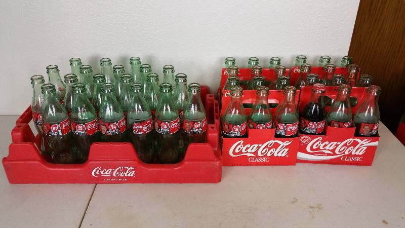lot 83 image: (44) 8oz Glass Bottles NASCAR Coca-Cola w Tray