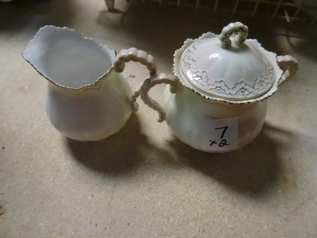 lot 7 image: Vintage Cream & Sugar Set with Gold Plated Trim