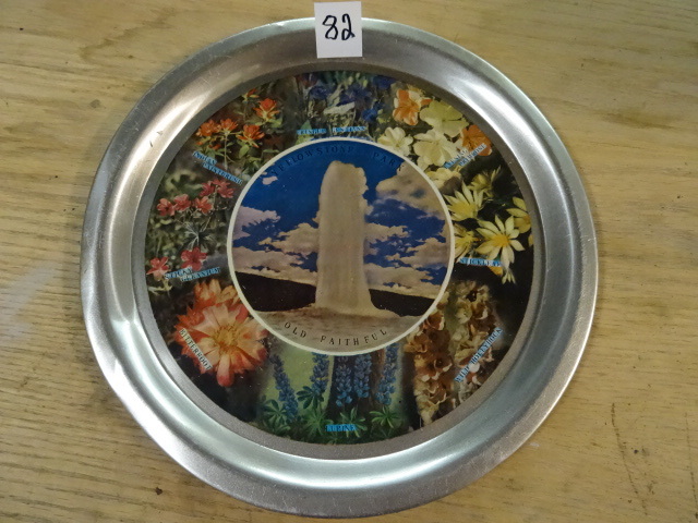 lot 82 image: Hard to Find - Round aluminum Old Faithful collector tray