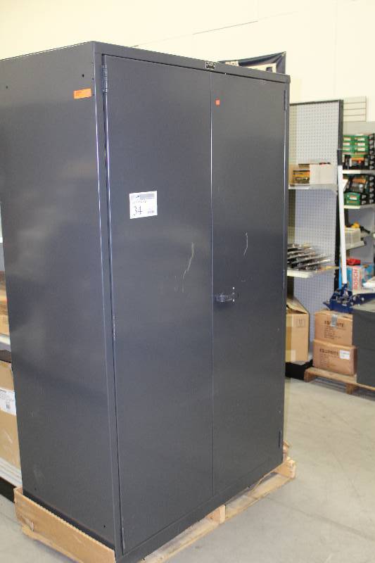 lot 34 image: 2-Door 5-Shelf Metal Supply Cabinet