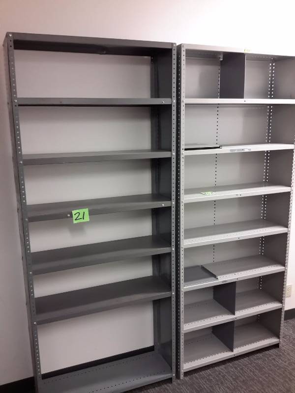 lot 21 image: 2, Metal Shelves with Backs and Sides..