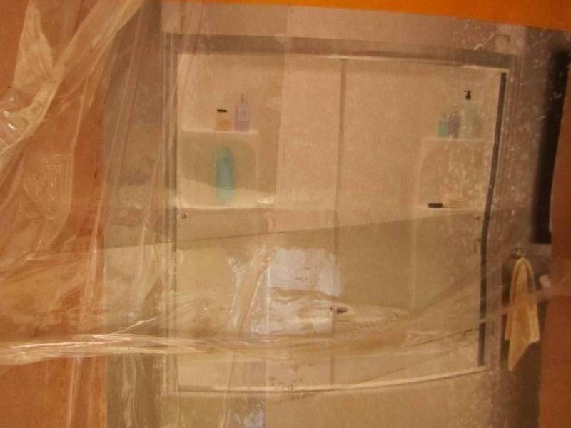 Curved bath tub door, 60 wide, 57....