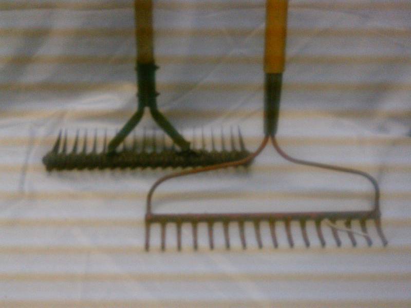 lot 4 image: Metal comb rake and metal dethatching rake