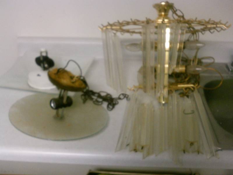 lot 69 image: Light Fixtures (3) 2 ceiling mount and acrylic chandelier -vintage