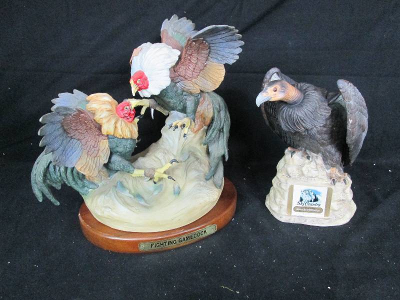 lot 119 image: Ski Country Fighting Gamecock & California Condor Decanters