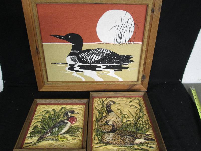 lot 128 image: Loon, duck & Goose  Cloth wall art