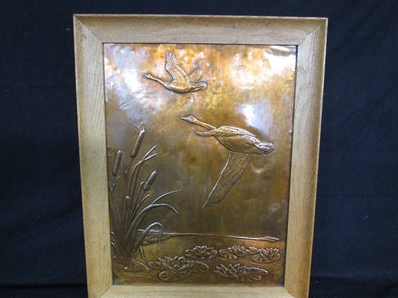 lot 131 image: Embossed Copper Goose Picture.