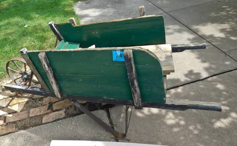 vintage wheelbarrow wood and metal