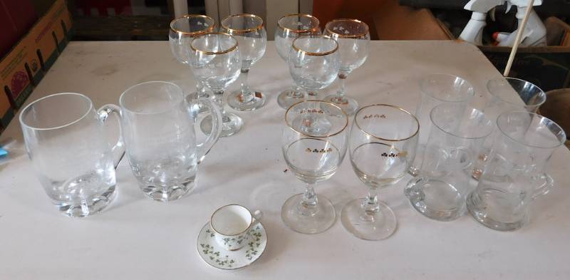 several Irish shamrock drinkware items