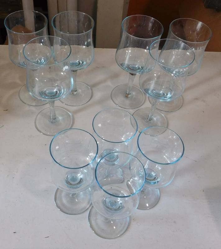 10 blue stemware glasses