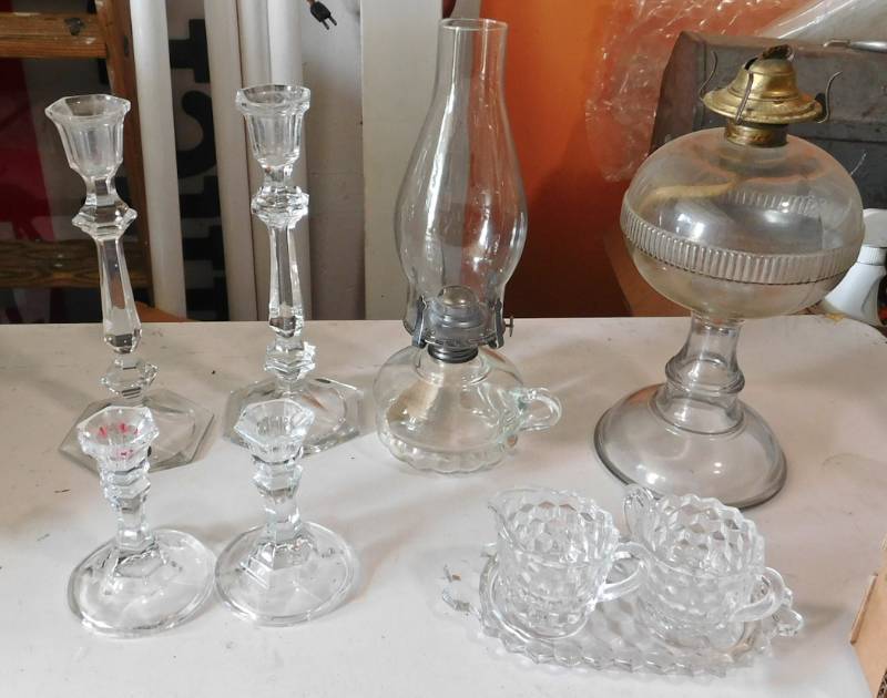 crystal candleholders and glass items