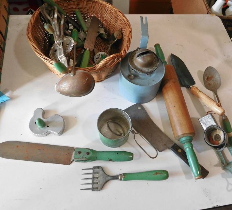 wooden primitive kitchen unensils green