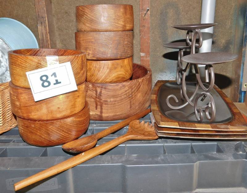 wood and metal dcor and serving items