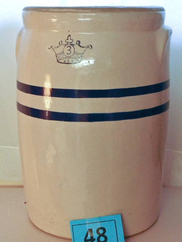 #3 crock with molded handles marked USA