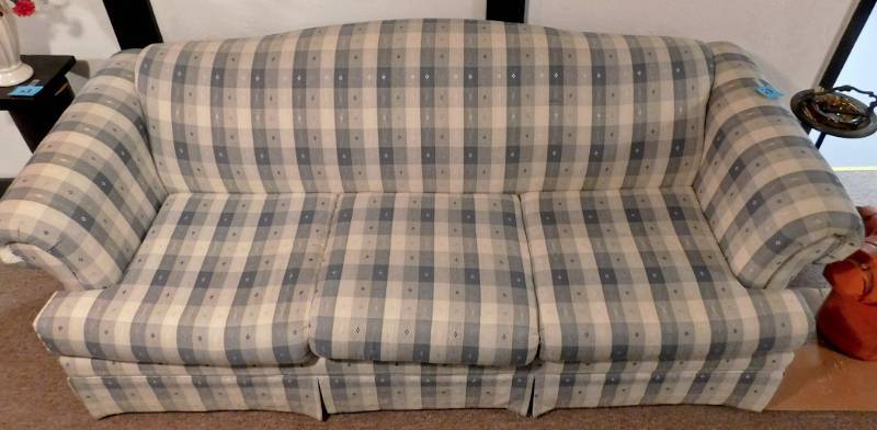 vintage green plaid sofa in good condition