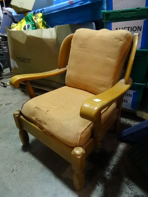 Antique Cushioned Chair, All Hard Rock Maple, 1920s vintage. One Family Owned since Original. In original condition, not refinshed. All post and peg construction
