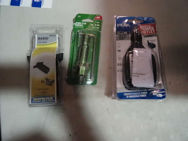 NEW Spark Plug Wrench, 100 watt Mobile Power Converter and 7 way Female Trailer Light Plug Adapter